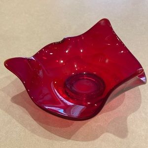 Mid Century Modern, Vintage Primary Red Sculptured Glass Fruit Bowl Centerpiece.